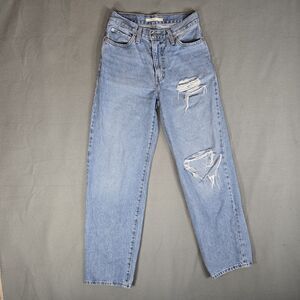 Levi's Jeans 94 Baggy High Rise Straight Womens 26 X 31 Blue Light Distressed